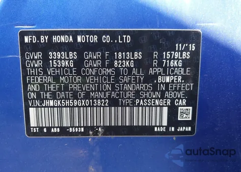 2016 Honda Fit Lx z USA, uszkodzony, nr VIN JHMGK5H59GX013822